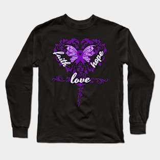 Craniosynostosis Awareness Faith Hope Love Butterfly Ribbon, In This Family No One Fights Alone Long Sleeve T-Shirt